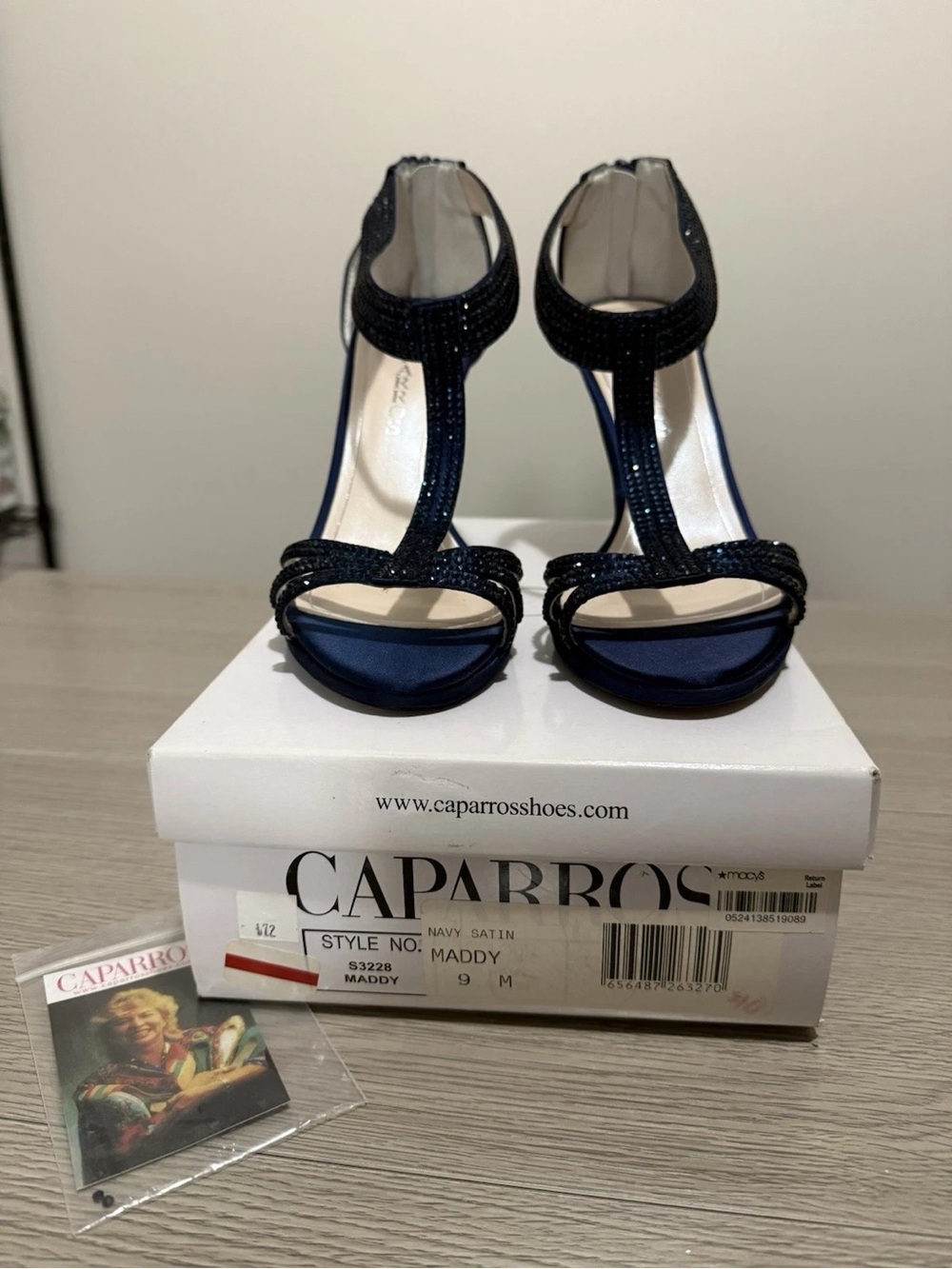 Caparros Maddy T‑Strap Heels in Navy with Sparkle